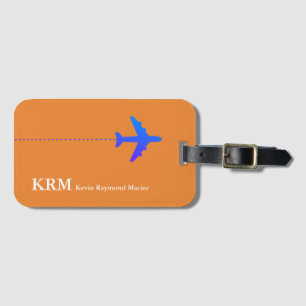 personalised travel aeroplane orange luggage tag