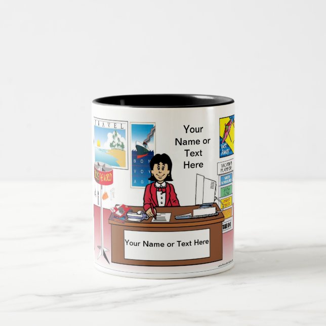 Personalised Travel Agent - Female Cartoon Two-Tone Coffee Mug (Center)