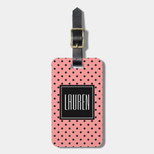 Personalised travel luggage tag   coral polka dots