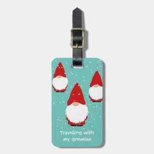 Personalised travel luggage tag with funny gnomes