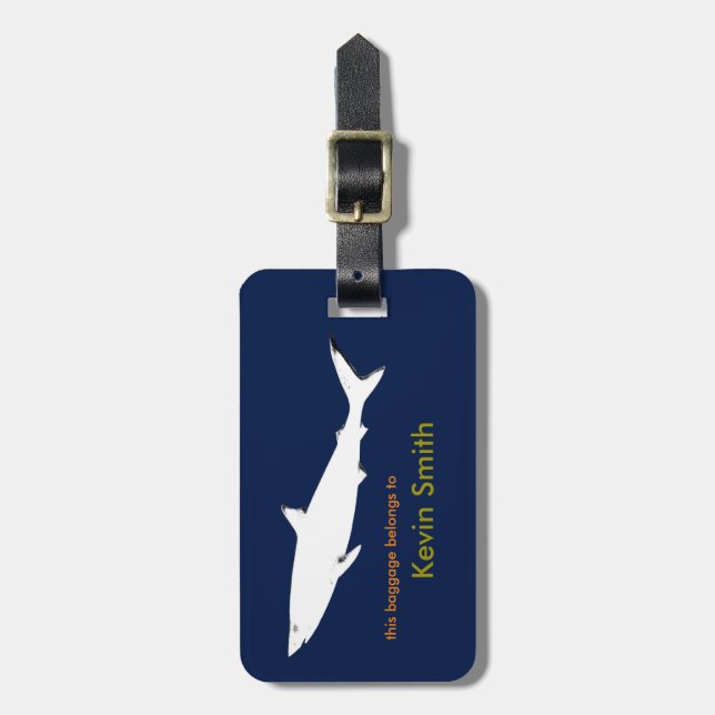 personalised travel white shark luggage tag (Front Vertical)