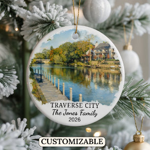 Personalised Traverse City Ornament, Michigan Ceramic Ornament