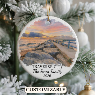 Personalised Traverse City Ornament, Michigan Ceramic Ornament