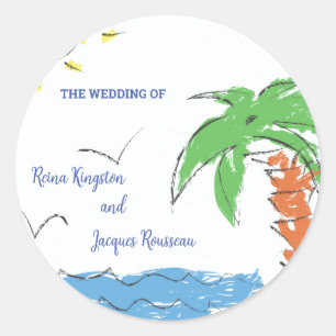 Personalised Treasure beach with palm tree  Classic Round Sticker
