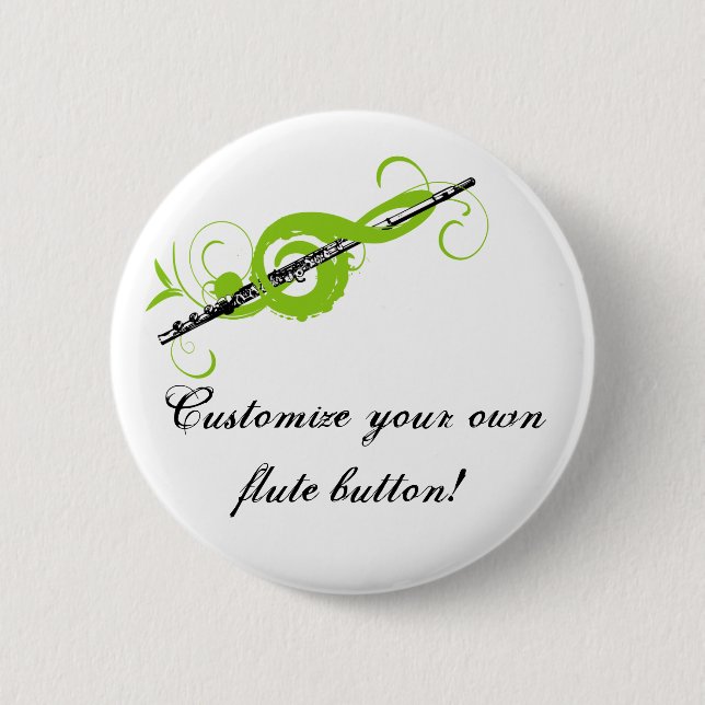 Personalised Treble Clef & Flute 6 Cm Round Badge (Front)