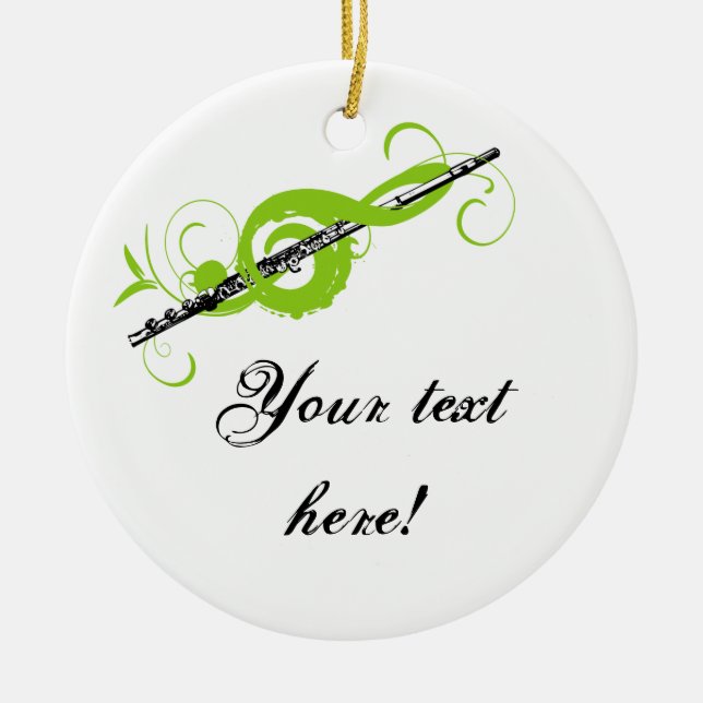 Personalised Treble Clef & Flute Ceramic Ornament (Front)