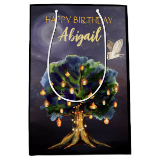 Personalised Tree Lanterns, Moon, Owl Birthday Medium Gift Bag