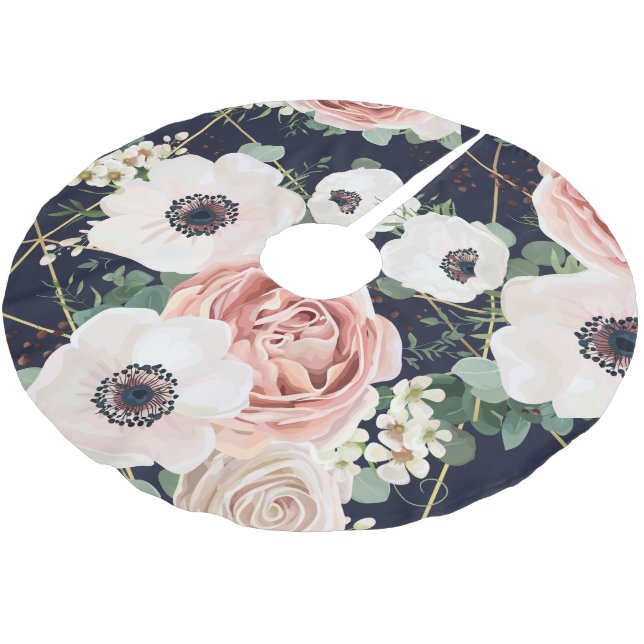 Personalised Tree Skirt Geometric Garden Rose Navy (Angled)