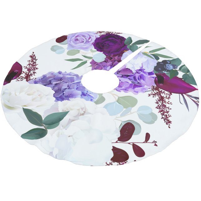 Personalised Tree Skirt Lavender Hibiscus on Whi (Angled)