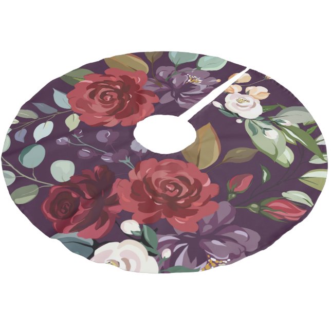 Personalised Tree Skirt Plum Purple Roses Gold Geo (Angled)