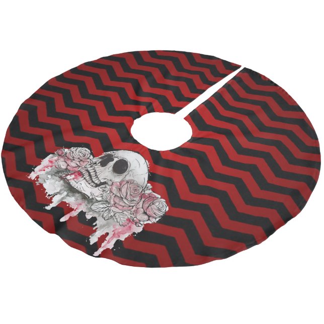 Personalised Tree Skirt skull Rose goth Chevron re (Angled)