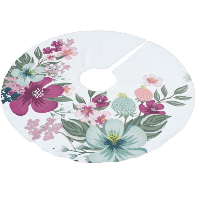 Personalised Tree Skirt Tropical Flower on White (Angled)