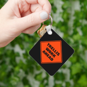 Personalised trellis work ahead orange road sign key ring
