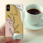 Personalised Trendy Abstract Shapes iPhone XS Max Case<br><div class="desc">Personalised phone case with trendy abstract shapes and elegant botanical line drawings. The design has a colour palette of ochre yellow, blush peach and green. The template is set up for you to add your name in pretty script typography. Designed to fit iPhone XS Max case but will also fit...</div>