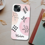Personalised Trendy Abstract Shapes Pink iPhone 13 Case<br><div class="desc">Make your phone unique with this pretty blush pink and white case decorated with an abstract floral pattern in black.
You can customise it by changing the name or making it a monogram.</div>