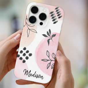 Personalised Trendy Abstract Shapes Pink iPhone 13 Case