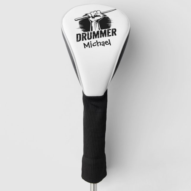 Personalised Trendy Drummer Fist With Drumsticks   Golf Head Cover (Front)