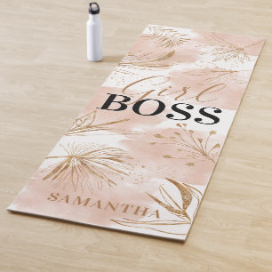Personalised Trendy Girly Pink & Gold 'Girl Boss' Yoga Mat