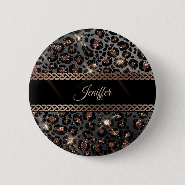 Personalised Trendy Leopard Black Gold Glitter     6 Cm Round Badge (Front)
