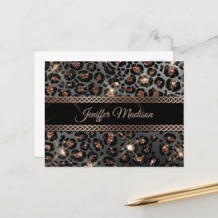 Personalised Trendy Leopard Black Gold Glitter     Postcard