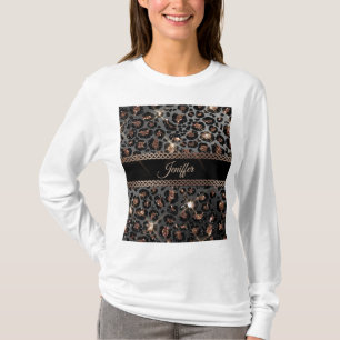 Personalised Trendy Leopard Black Gold Glitter T-Shirt