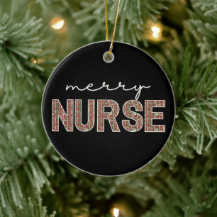 Personalised trendy Merry Nurse Christmas Ceramic Ornament