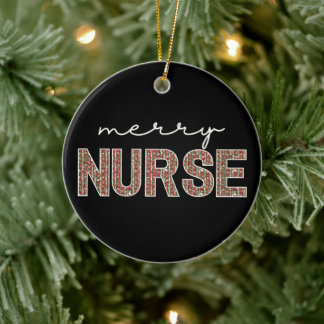 Personalised trendy Merry Nurse Christmas  Ceramic Ornament