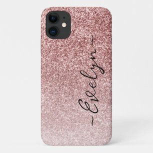 Personalised trendy rose gold glitter iPhone 11 case
