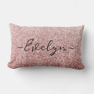 Personalised trendy rose gold glitter lumbar cushion