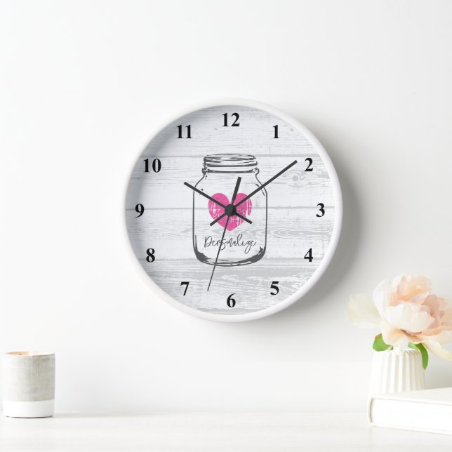 Personalised trendy white wood kitchen wall clock (Home)