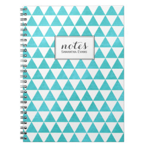 Personalised Triangles Aqua Blue Geometric Pattern Notebook