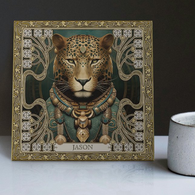 Personalised Tribal Jaguar Spirit Altarpiece Ceramic Tile (Creator Uploaded)