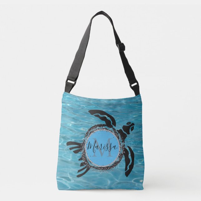 Personalised Tribal Spiral Sea Turtle In Water Crossbody Bag (Front)