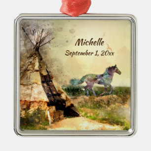 Personalised Tribal Teepee and Indian Horse Tipi Metal Ornament