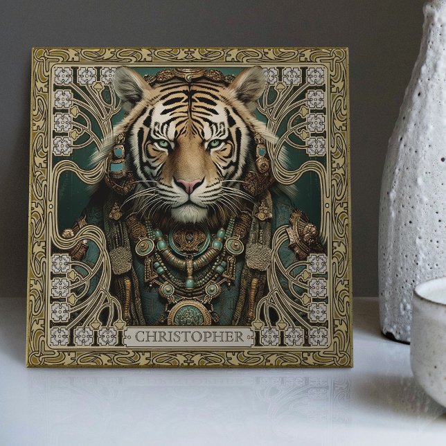 Personalised Tribal Tiger Spirit Portrait Ceramic Tile (Creator Uploaded)