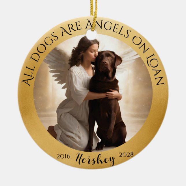 Personalised Tribute Chocolate Lab Photo Angel  Ceramic Ornament (Front)