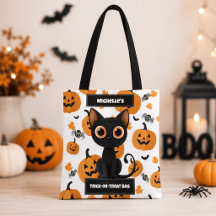 Personalised Trick-or-Treat Bag – Cute Black Cat