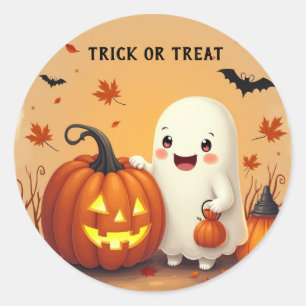 Personalised Trick or Treat Ghost & Pumpkin Hallow Classic Round Sticker