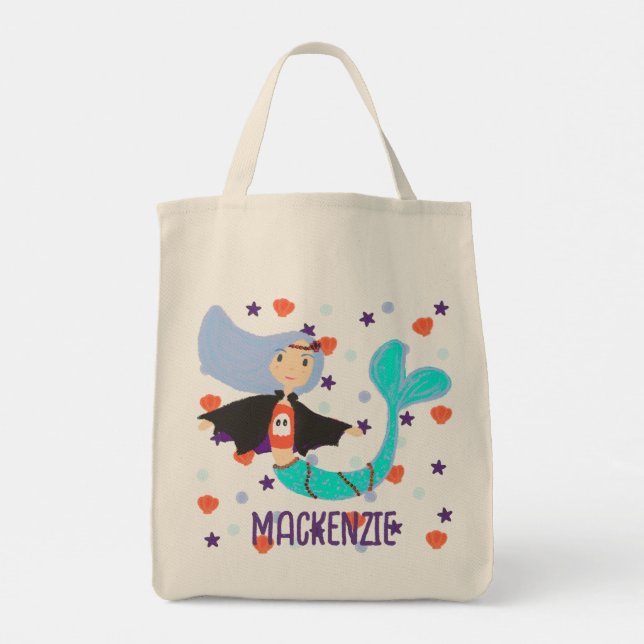 Personalised Trick or Treat Mermaid Vampire Tote Bag (Back)