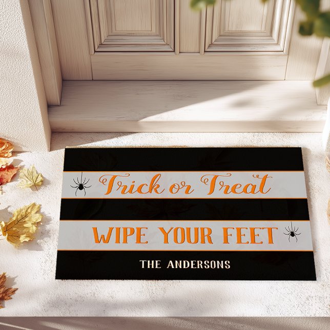Personalised Trick or Treat Wipe Feet Halloween Doormat (Personalized Trick or Treat Halloween Welcome Mat)