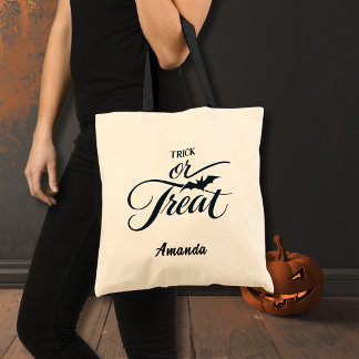 Personalised Trick or Treat With Bat Halloween Tote Bag
