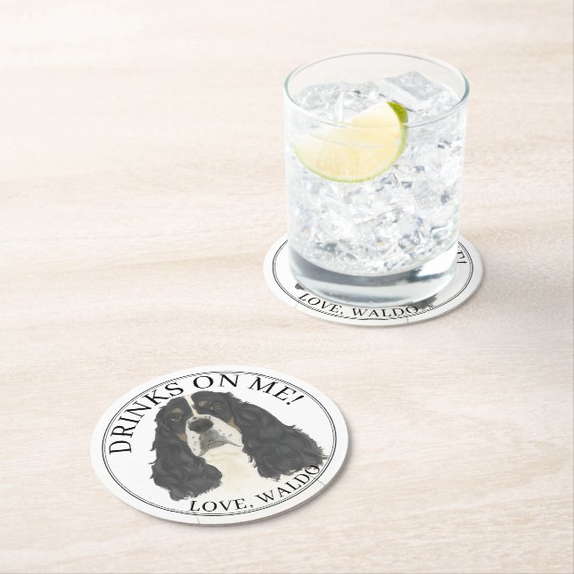 Personalised Tricolor English Springer Spaniel  Round Paper Coaster (Insitu)