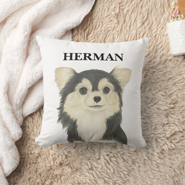 Personalised Tricolor Long Haired Chihuahua Cushion (Blanket)