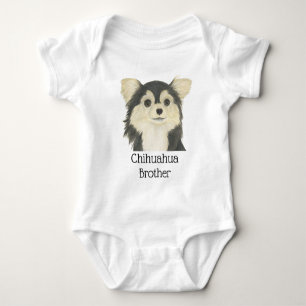 Personalised Tricolor Long Haired Chihuahua Dog Baby Bodysuit