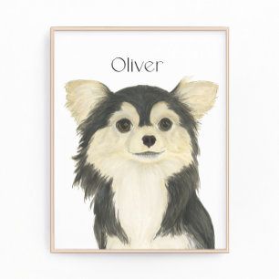 Personalised Tricolor Long Haired Chihuahua Photo Print