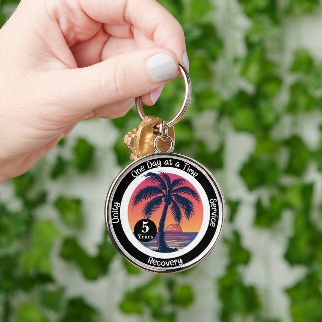 Personalised Tropical 12-Step Anniversary Chip Key Ring (Hand)