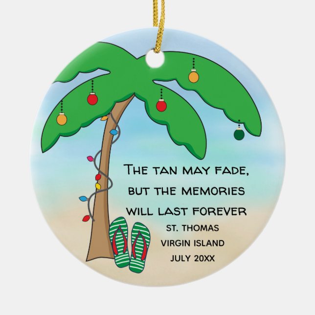 Personalised Tropical Beach Christmas Ceramic Ornament (Front)