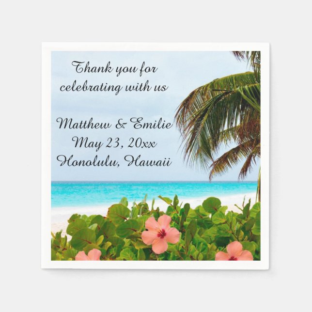 Personalised Tropical Beach Wedding Napkins (Front)