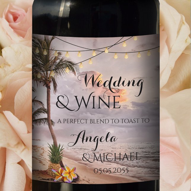 Personalised Tropical Beach Wedding Wine Label (Creator Uploaded)