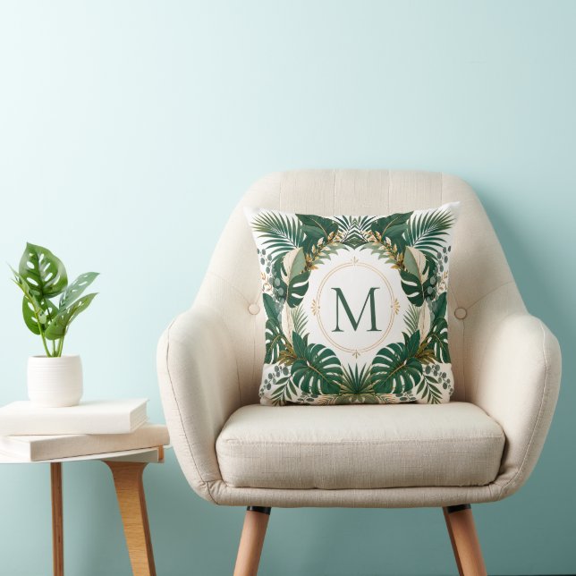 Personalised Tropical Botanical Monogram Wreath Cushion (Chair)